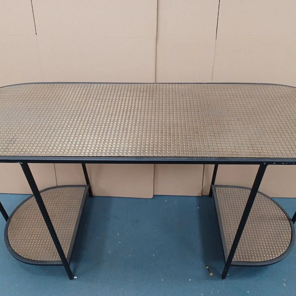 METAL TABLE WITH BRASS TOP AND SHELVES - COLLECTION ONLY
