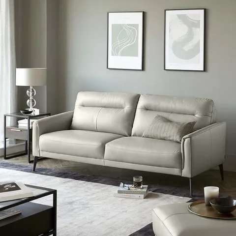 BOXED DANETTI BROOKS LIGHT GREY LEATHER 3 SEATER SOFA