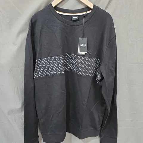 HUGO BOSS HOMEWEAR SWEATSHIRT – BLACK WITH CHEST STRIPE, MEN'S XL