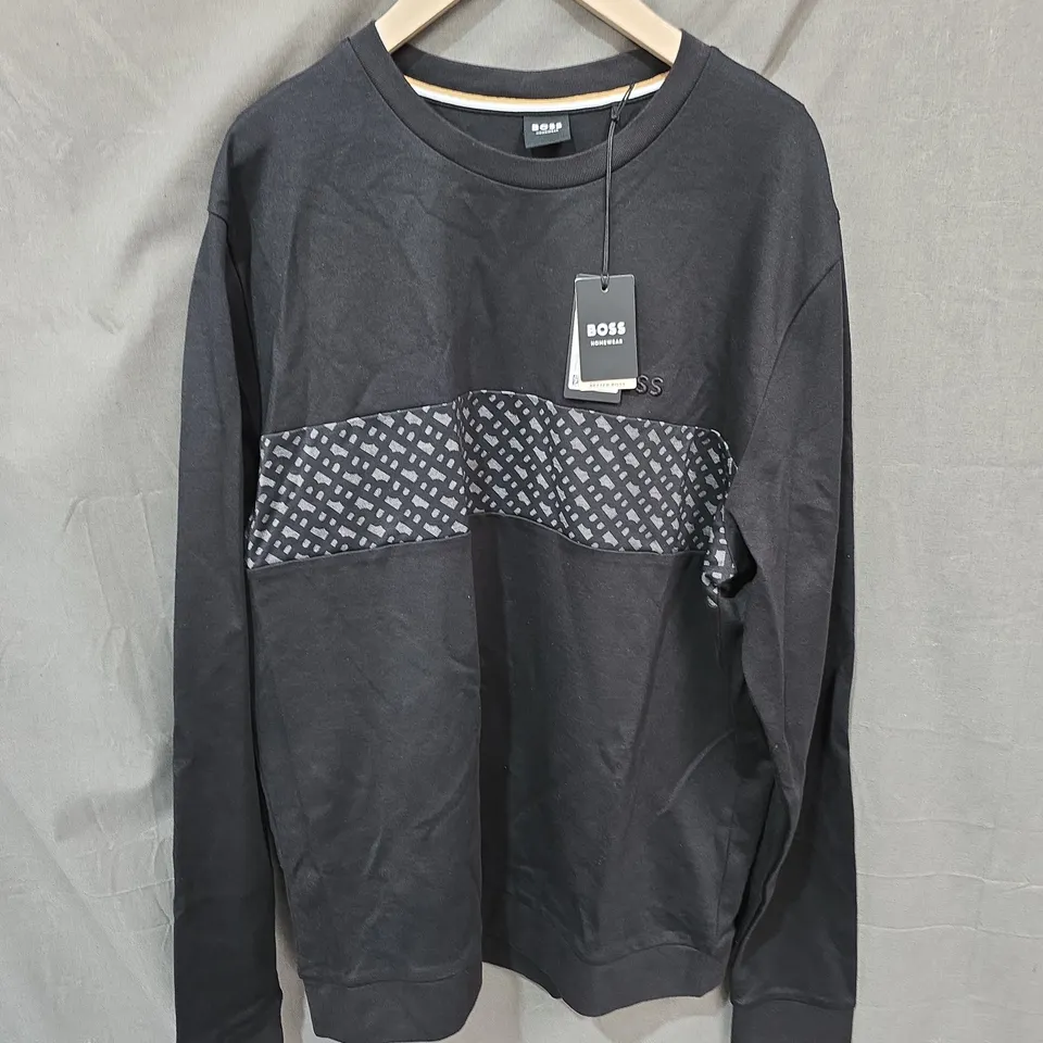 HUGO BOSS HOMEWEAR SWEATSHIRT – BLACK WITH CHEST STRIPE, MEN'S XL
