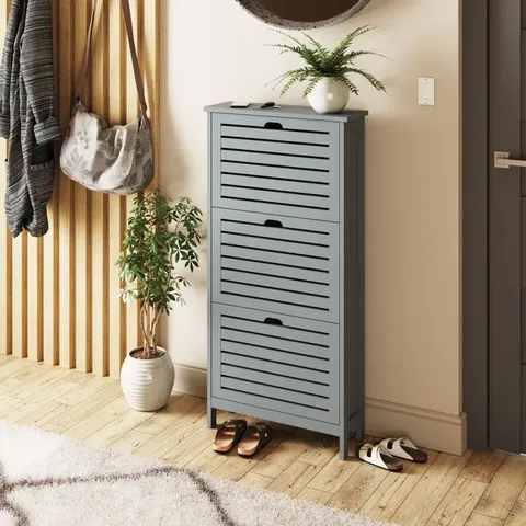 BOXED SHERINGHAM 6 PAIR FLIP DOWN SHOE STORAGE CABINET - GREY (1 BOX)