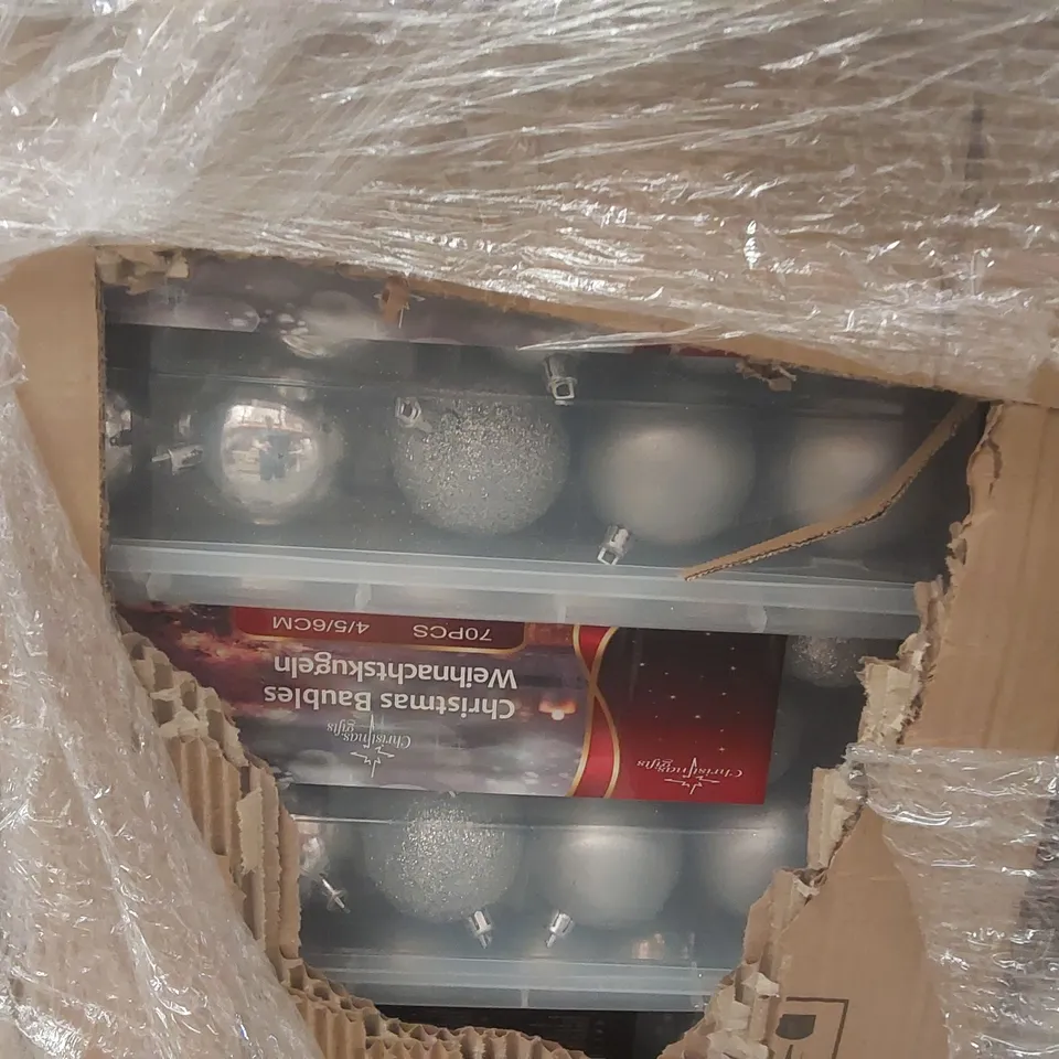 PALLET CONTAINING A VERY LARGE QUANTITY OF ASSORTED ITEMS INCLUDING: CHRISTMAS STORAGE BOXES, TREE SKIRTS, BAUBLES ECT