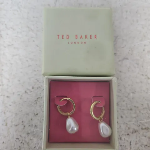 TED BAKER LONDON GOLD-TONE HOOP EARRINGS WITH PEARL DROPS