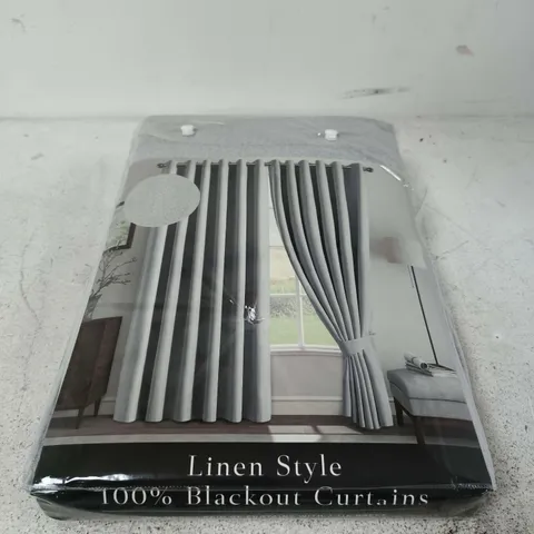 LINEN STYLE 100% BLACKOUT CURTAINS WITH SILVER EYELETS – 168 X 137 CM