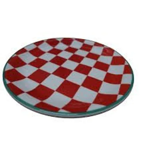 BOXED PACK OF 12 STEELITE GREEN CHECK RED RIM COUPE PLATES 255MM