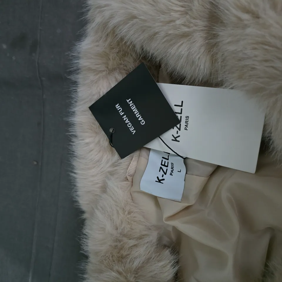 K-ZELL PARIS BEIGE VEGAN FUR COAT – WOMEN'S, SIZE L