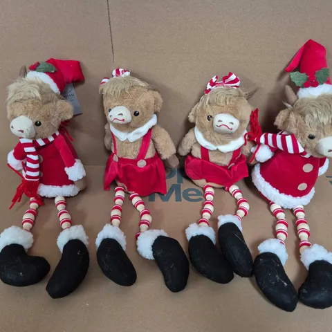 SET OF 4 GISELA GRAHAM LONDON CHRISTMAS HIGHLAND COW SITTERS