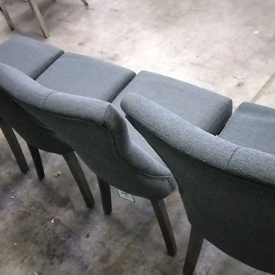 SET OF 4 DARK GREY FABRIC BUTTONBACK DINING CHAIRS WITH WOODEN LEGS