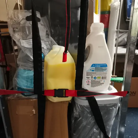 CAGE OF APPROXIMATELY 8 ASSORTED HOUSEHOLD ITEMS TO INCLUDE PHOTO FRAME, PERSIL, ZAMZAM WATER, ETC - COLLECTION ONLY