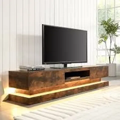 BOXED STEP WOODEN TV STAND IN SMOKED OAK WITH WHITE LED LIGHTING (1 BOX)