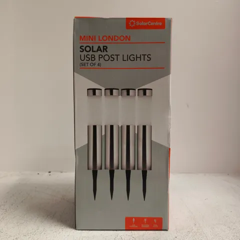 BOXED SOLAR CENTRE MINI LONDON SOLAR USB POST LIGHTS (SET OF 4)
