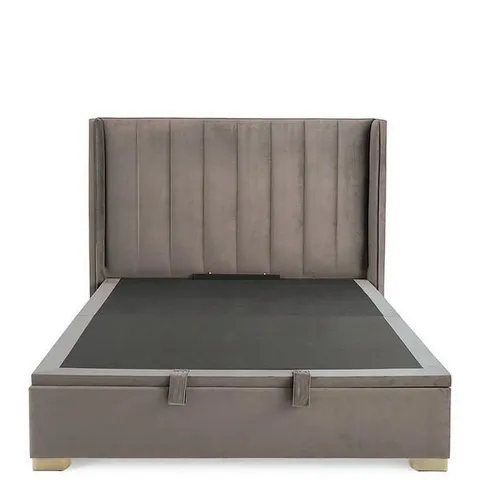 BOXED DAKOTA VELVET END LIFT UP STORAGE OTTOMAN KING SIZE BED - NATURAL (5 BOXES)