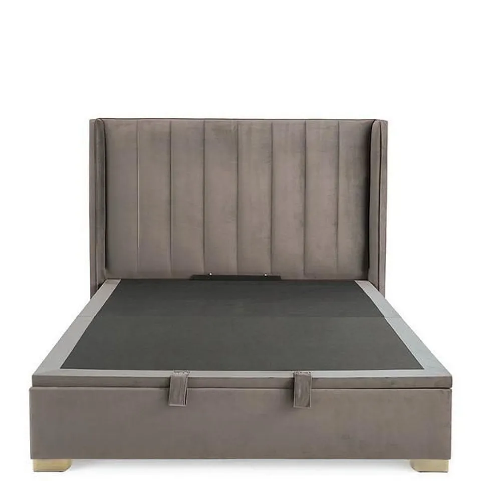 BOXED DAKOTA VELVET END LIFT UP STORAGE OTTOMAN KING SIZE BED - NATURAL (5 BOXES)