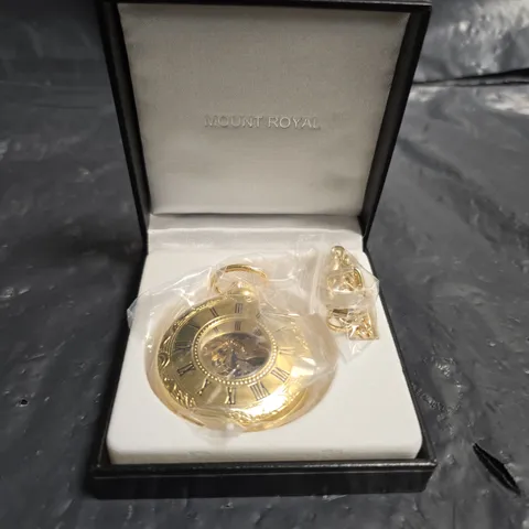 MOUNT ROYAL GOLD-TONE POCKET WATCH WITH CHAIN – PRESENTATION BOX