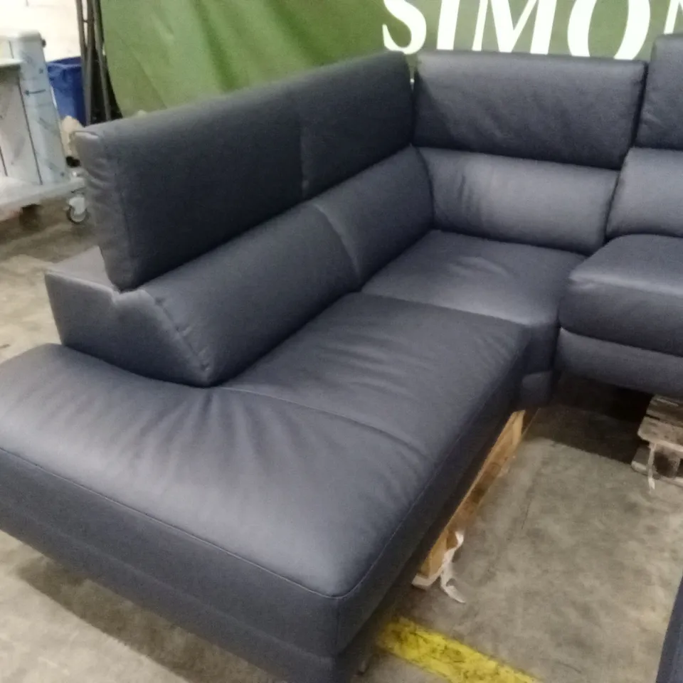 QUALITY DESIGNER ITALIAN MADE CARLO ELECTRIC RECLINING LEATHER CORNER SOFA WITH FOOTSTOOL - BLUE