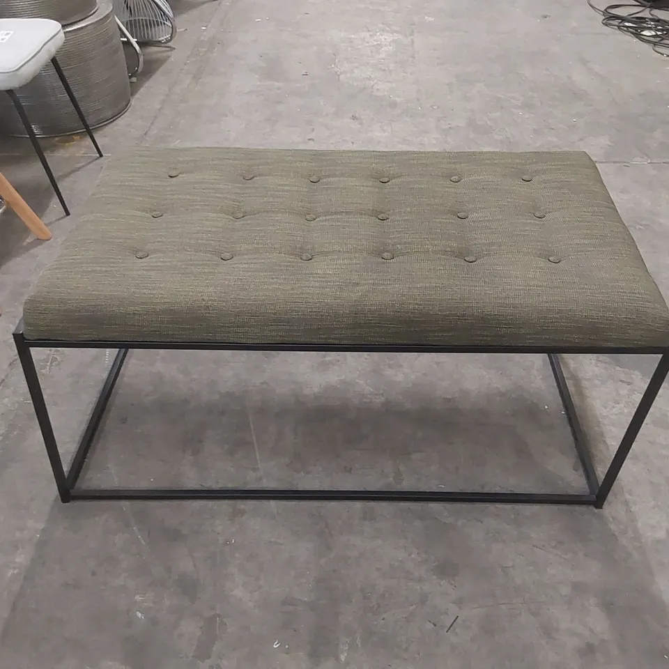 DESIGNER FABRIC UPHOLSTERED BENCH - OLIVE 