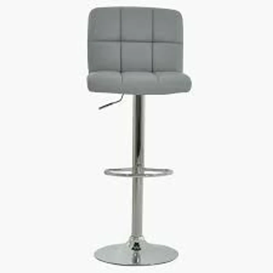 BOXED SET OF 2 CUBAN FAUX LEATHER SWIVEL BAR STOOLS WITH CHROME BASE - GREY (1 BOX)