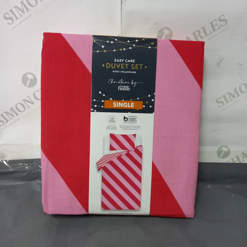 CHRISTMAS BY GEORGE HOME SINGLE RED AND PINK STRIPED DUVET SET