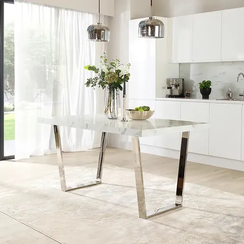BOXED MILENTO WHITE MARBLE AND CHROME,  150CM DINING TABLE , 2 BOXES 