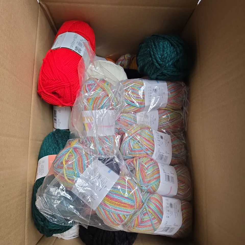 BOX OF APPROXIMATELY 15 ASSORTED YARNS IN VARIOUS COLOURS