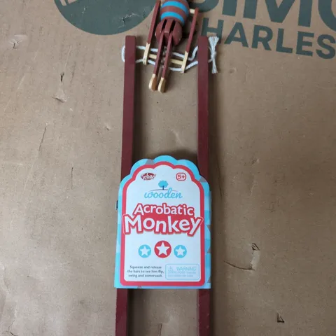 BOX OF APPROXIMATELY 10 BRAND NEW WOODEN ACROBATIC MONKEY TOYS