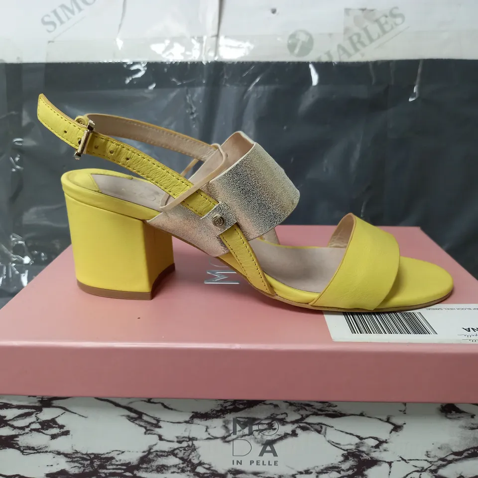 MODA IN PELLE LODRANA YELLOW LEATHER OPEN TOE HIGH HEELS - SIZE 6 