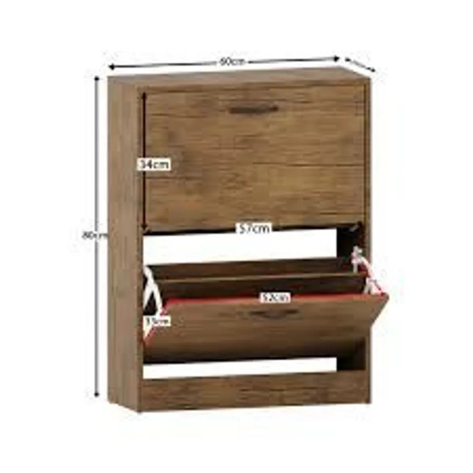 BOXED LASSIC VIDA DEIGNS 2 DRAWER SHOE CABINET - ANTIQUE BROWN (1 BOX)