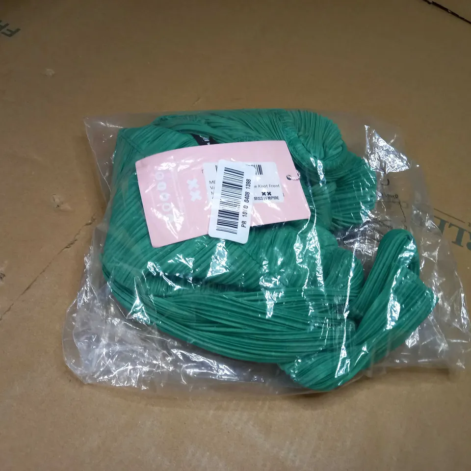 MISSEYEMPIRE GREEN PLISSE KNOT FRONT MINI DRESS - SIZE 8