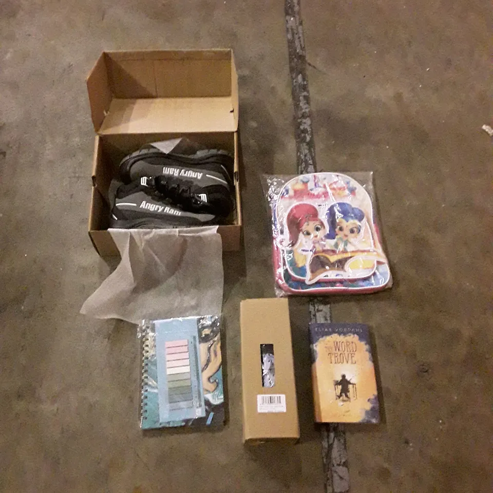 PALLET CONTAINING ASSORTED HOUSEHOLD PRODUCTS INCLUDING SAFETY SHOES, WATER BOTTLE, PLANNER, BATH CHAIR, BOOK, KIDS BACKPACK ETC 