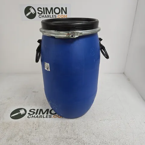 BLUE 200L PLASTIC DRUM WITH LID AND SIDE HANDLES WITH LOCKABLE LID