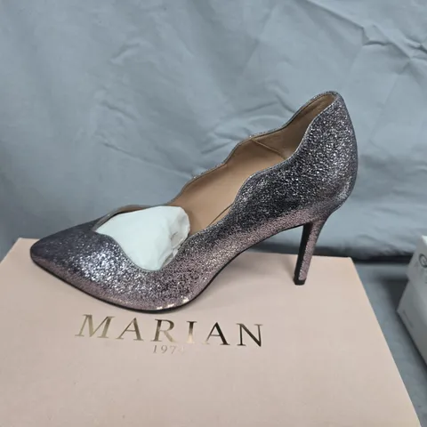 MARIAN STARTER ARGENTO GLITTER HIGH HEELS – UK 6 (EU 39) BOXED