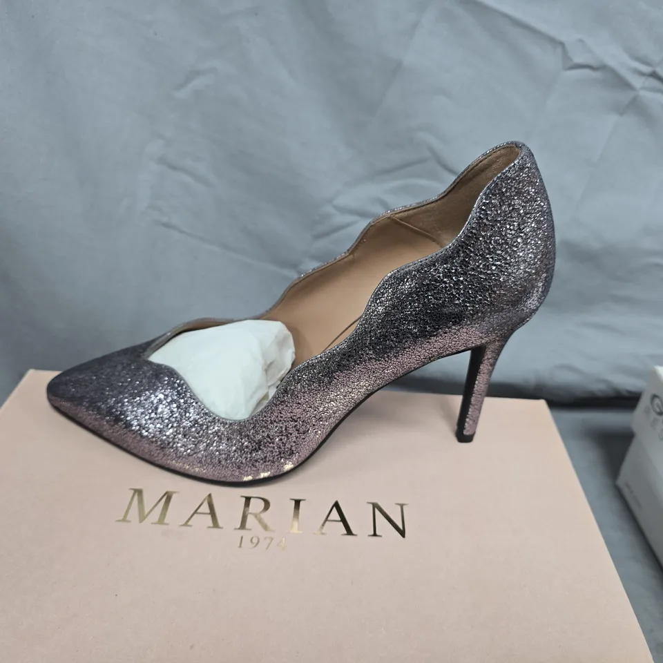 MARIAN STARTER ARGENTO GLITTER HIGH HEELS – UK 6 (EU 39) BOXED
