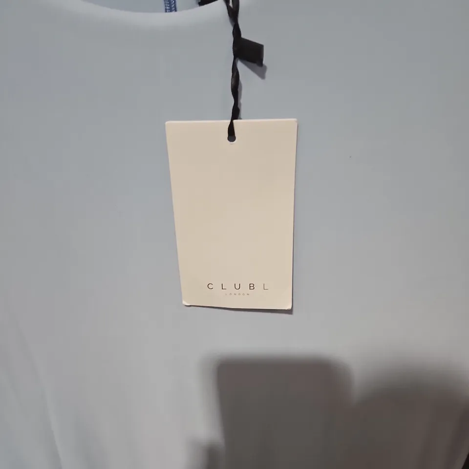 CLUB L LONDON LIGHT BLUE RUCHED FRONT MAXI DRESS – UK 14