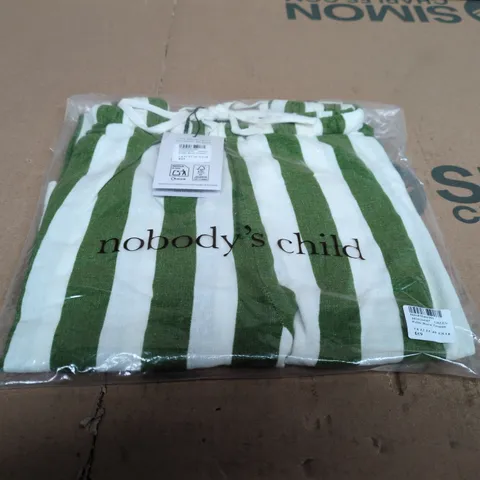 NOBODY'S CHILD PETITE REESE TROUSERS - GREEN & WHITE STRIPE, UK12 