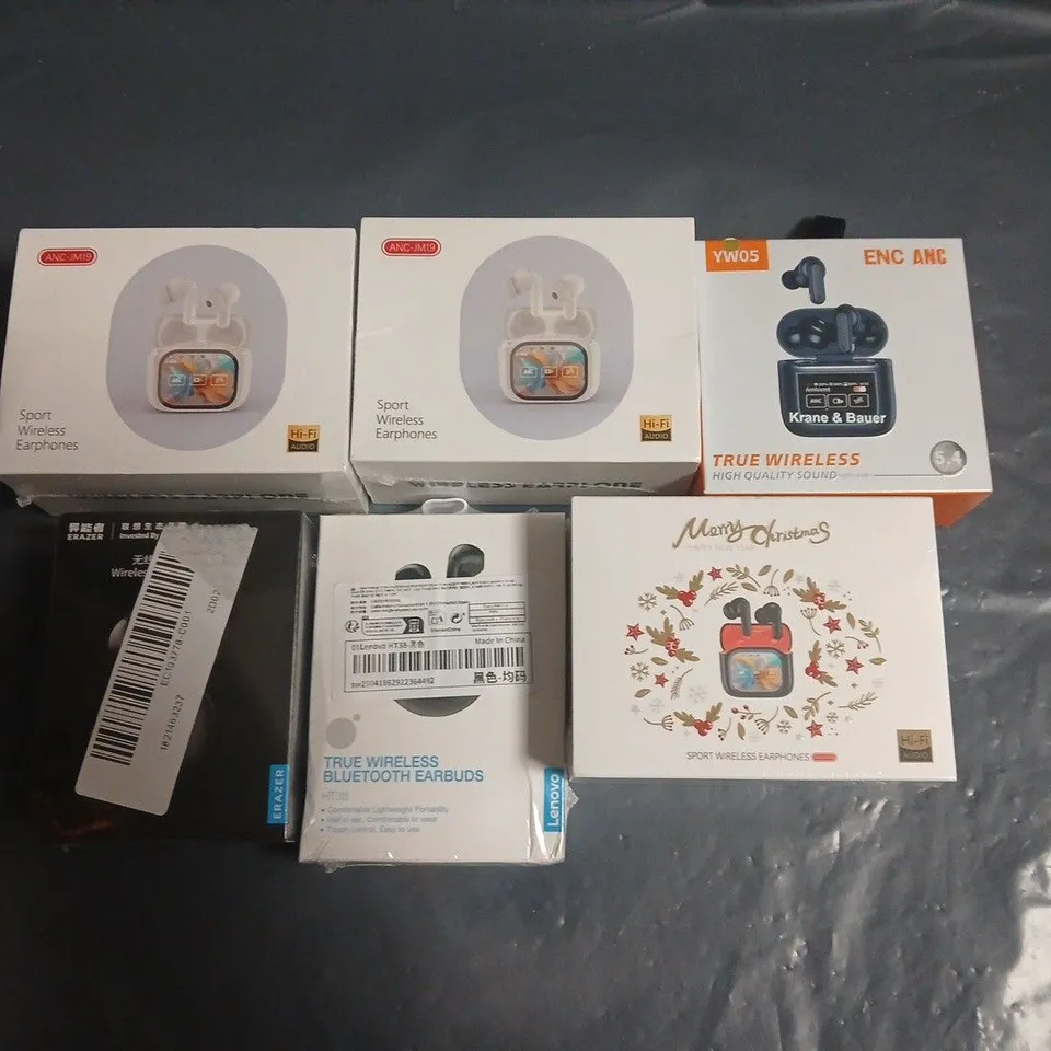 LOT OF 6 ASSORTED SEALED SETS OF TWS EARBUDS