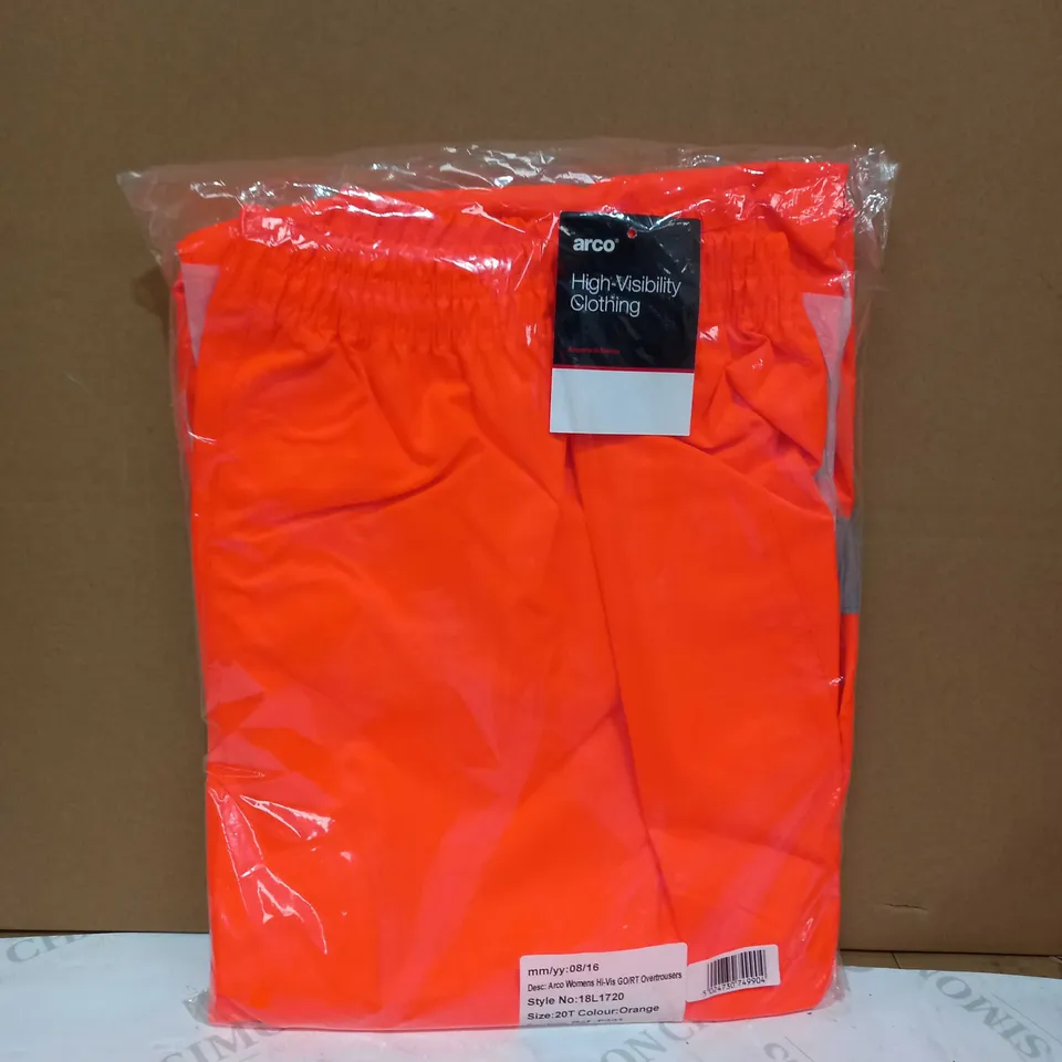 BRAND NEW ARCO WOMENS HIGH VIS GO/RT ORANGE OVERTROUSERS - SIZE 20T