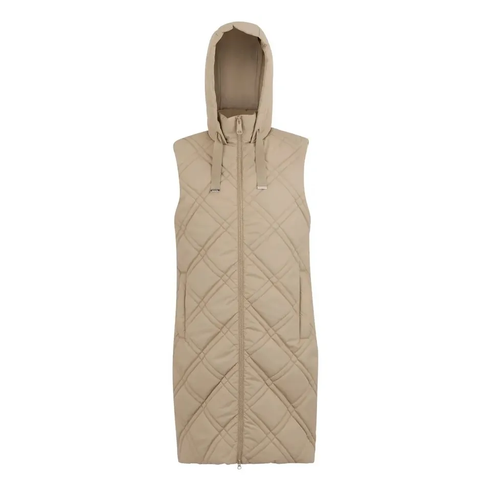 REGATTA WOMEN'S LONG HOODED SLEEVELESS PUFFER JACKET RURIETTA SOFT TAUPE SIZE 20