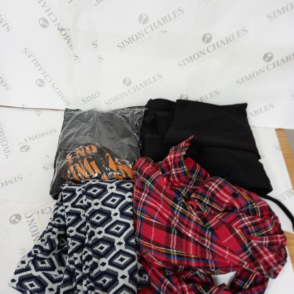 LARGE BOX OF ASSORTED CLOTHING ITEMS IN VARIOUS COLOURS AND SIZES INCLUDING TROUSERS , TOPS AND JUMPERS 