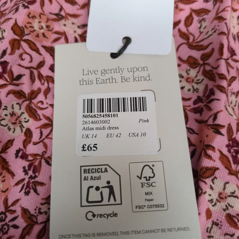 NOBODY'S CHILD ATLAS MIDI DRESS – UK 14 – PINK FLORAL