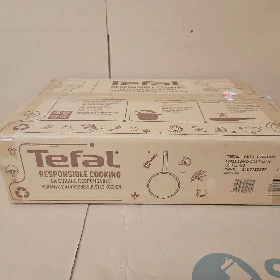 BOXED TEFAL 28CM COMFORT MAX STAINLESS STEEL NON STICK WOK