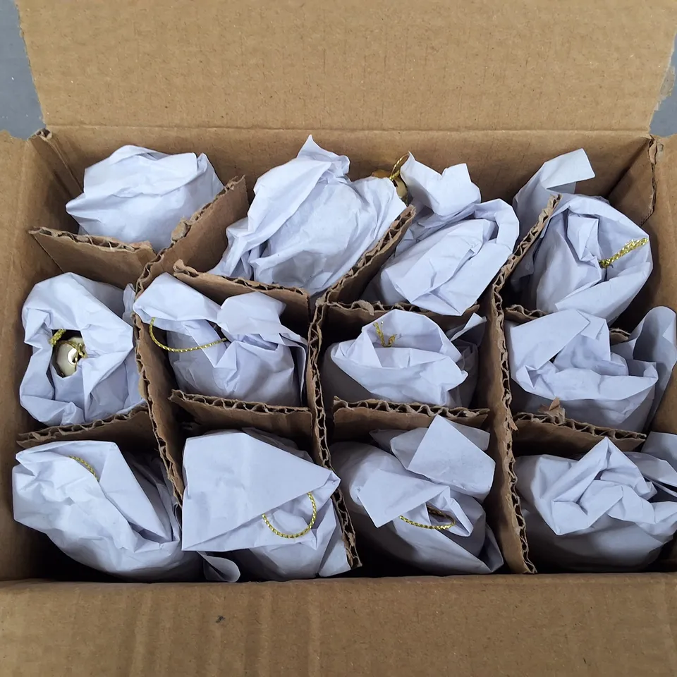 SET OF 12 GISELA GRAHAM CONFETTI FILLED HEART SHAPED BAUBLES