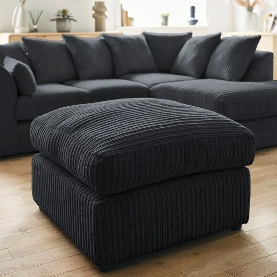 FERGUSON JUMBO CORD FOOTSTOOL BLACK