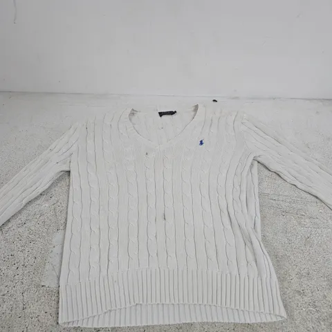 POLO RALPH LAUREN KNIT SWEATER – WHITE, SIZE M