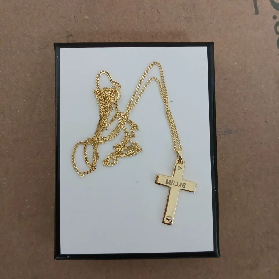 THE PERSONALISED MEMENTO COMPANY PERSONALISED 9CT GOLD CROSS WITH STERLING SILVER HEART AND CUBIC ZIRCONIA PENDANT NECKLACE