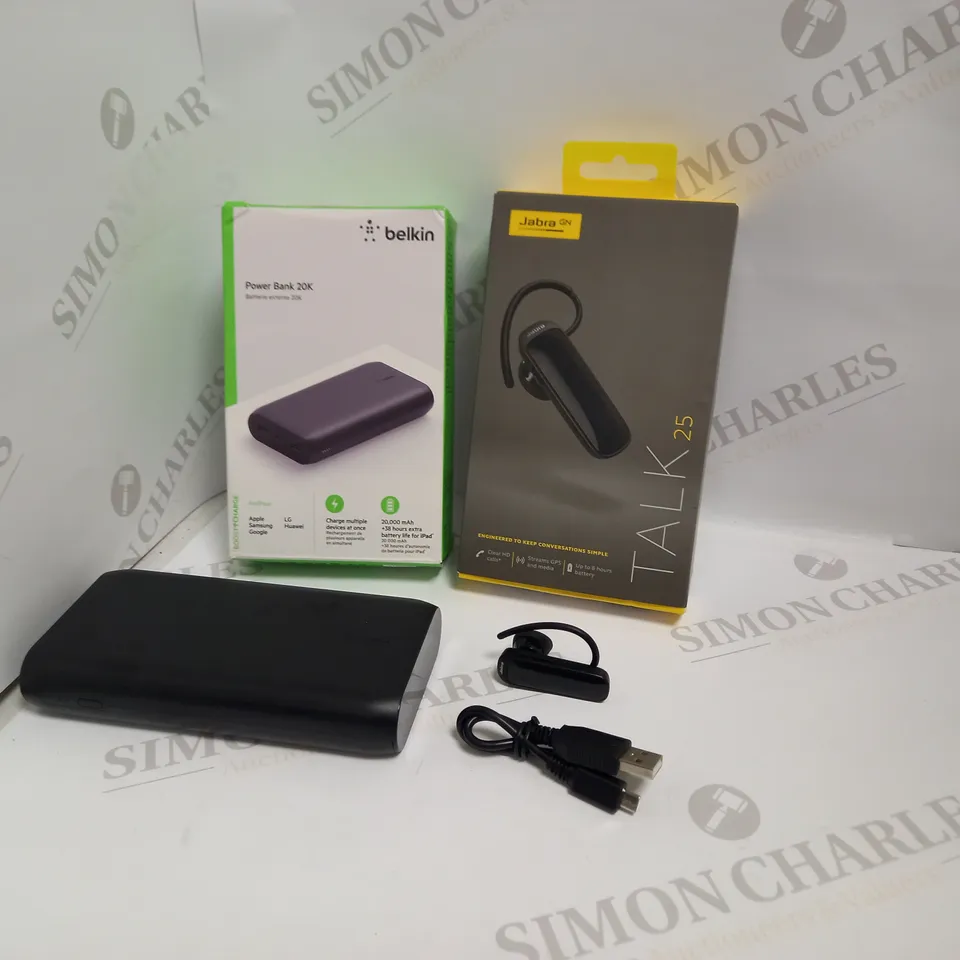 JABRA TALK 25 BLUETOOTH CAR HEADSET + BELKIN 20,000 MAH POWER BANK RRP £58