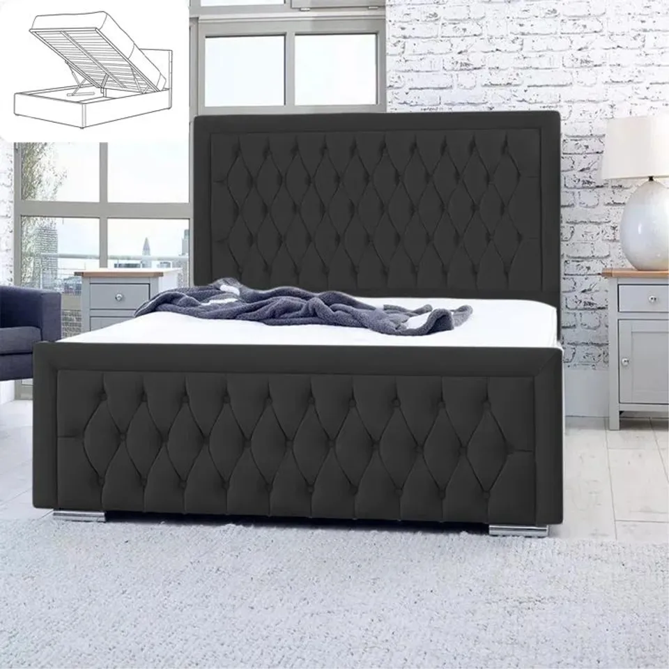 BAGGED CHANOA UPHOLSTERED OTTOMAN BED // SIZE: 5FT (5 BOXES)