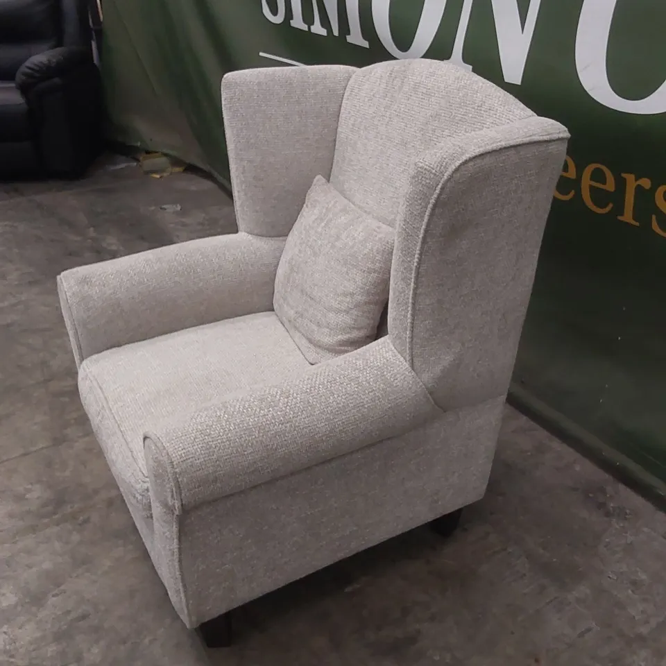 DENTON CHUNKY WEAVE FABRIC WING CHAIR - NATURAL