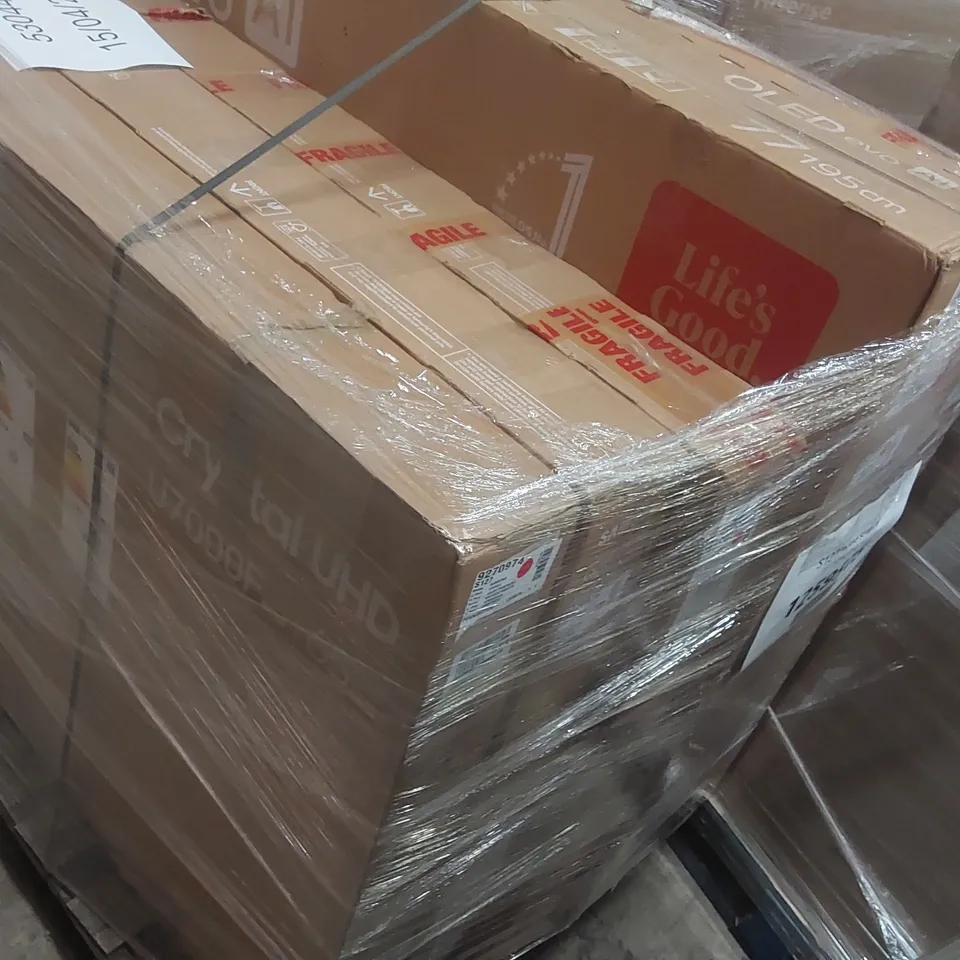 PALLET CONTAINING A LARGE QUANTITY OF ASSORTED DAMAGED TVs