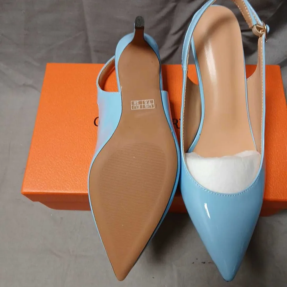 GRACE EVERY STEP WOMEN'S LIGHT BLUE PATENT SLINGBACK HEELS, EU 38, BOXED