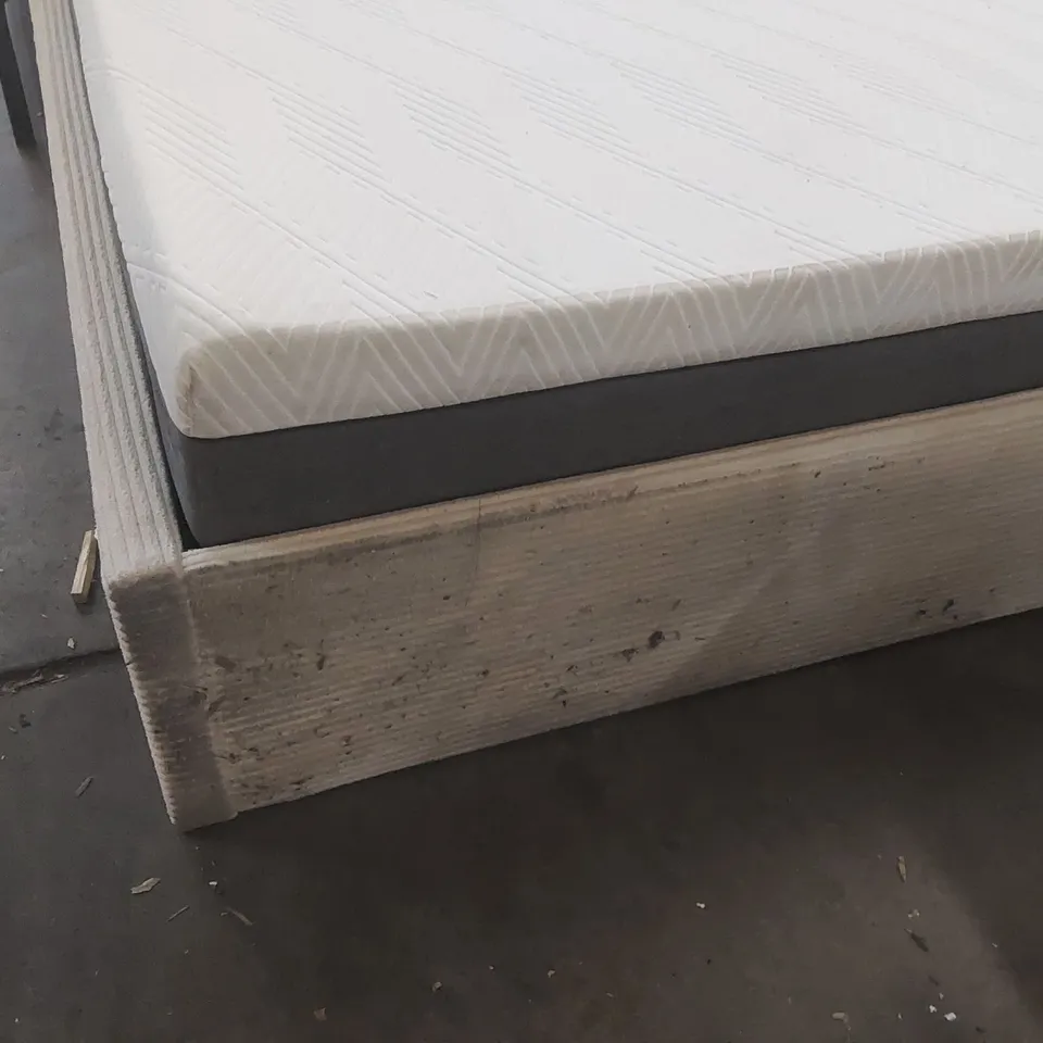 DESIGNER BEIGE 4'6" DOUBLE OTTOMAN BED FRAME WITH MATTRESS